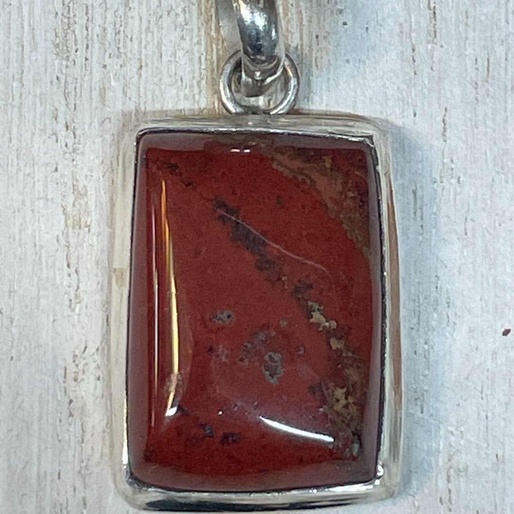 STERLING SILVER Red Jasper Gemstone Rectangle Corners Pendant With Bezel Frame